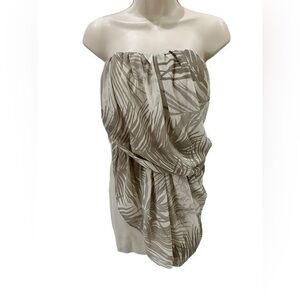 A|X Armani Exchange FLORAL Strapless Draped Beige White